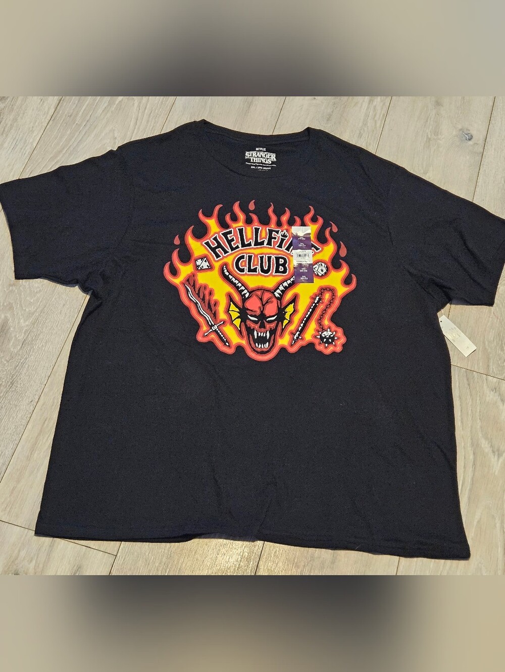 NWT Stranger Things Hellfire Club Graphic T-Shirt Mens 2XL Black Short Sleeve